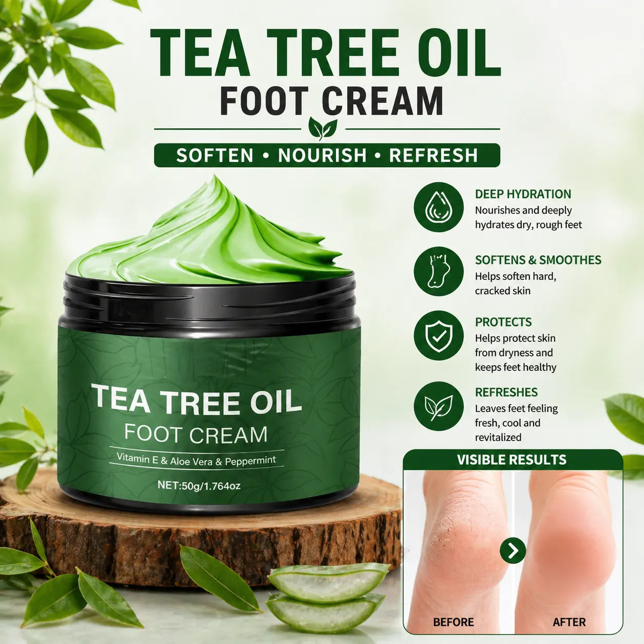 BUY 1 GET 1 FREE Cracked Heel Cream – Aloe Vera & Tea Tree