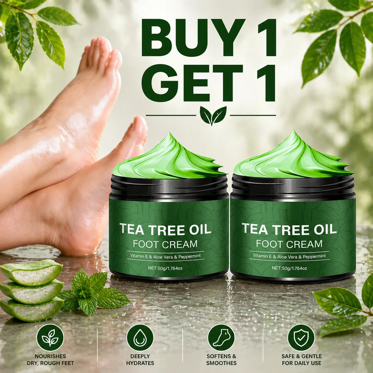 BUY 1 GET 1 FREE Cracked Heel Cream – Aloe Vera & Tea Tree