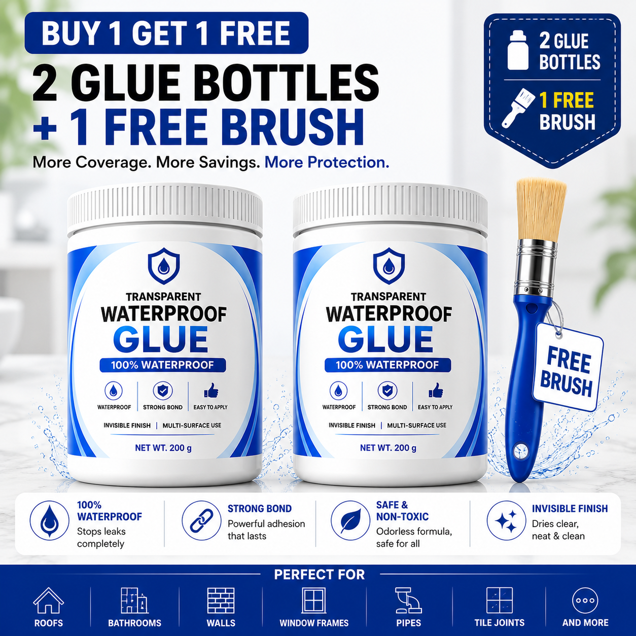 Transparent Waterproof Glue (Buy 1 Get 1 Free) + Free Brush