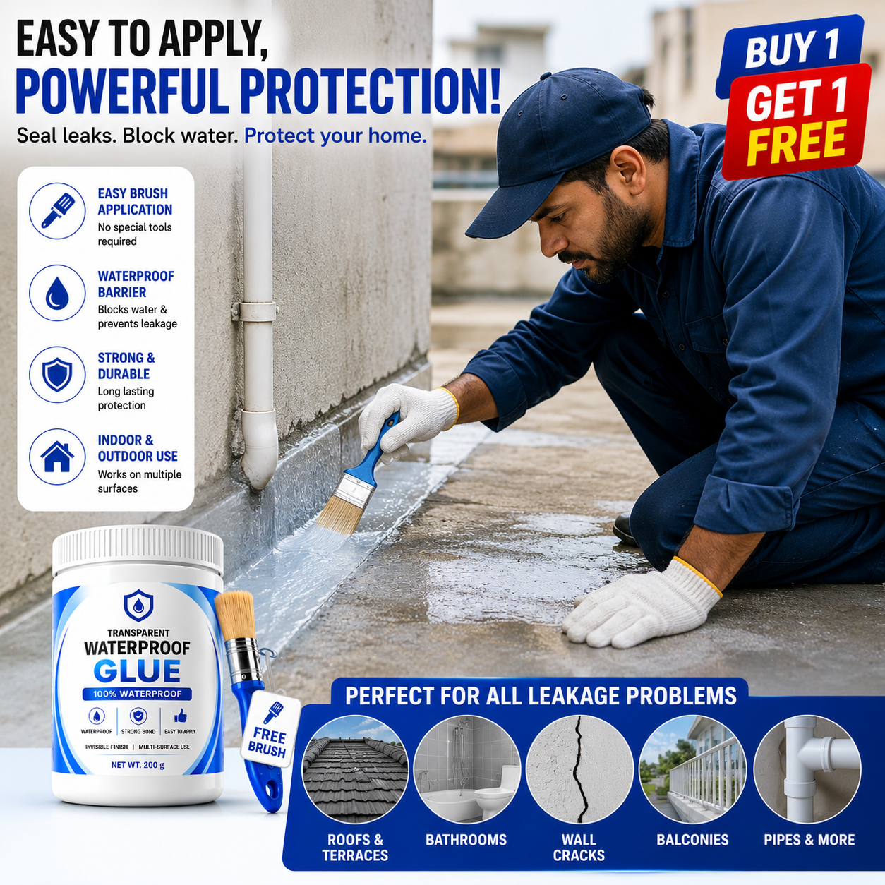 Transparent Waterproof Glue (Buy 1 Get 1 Free) + Free Brush