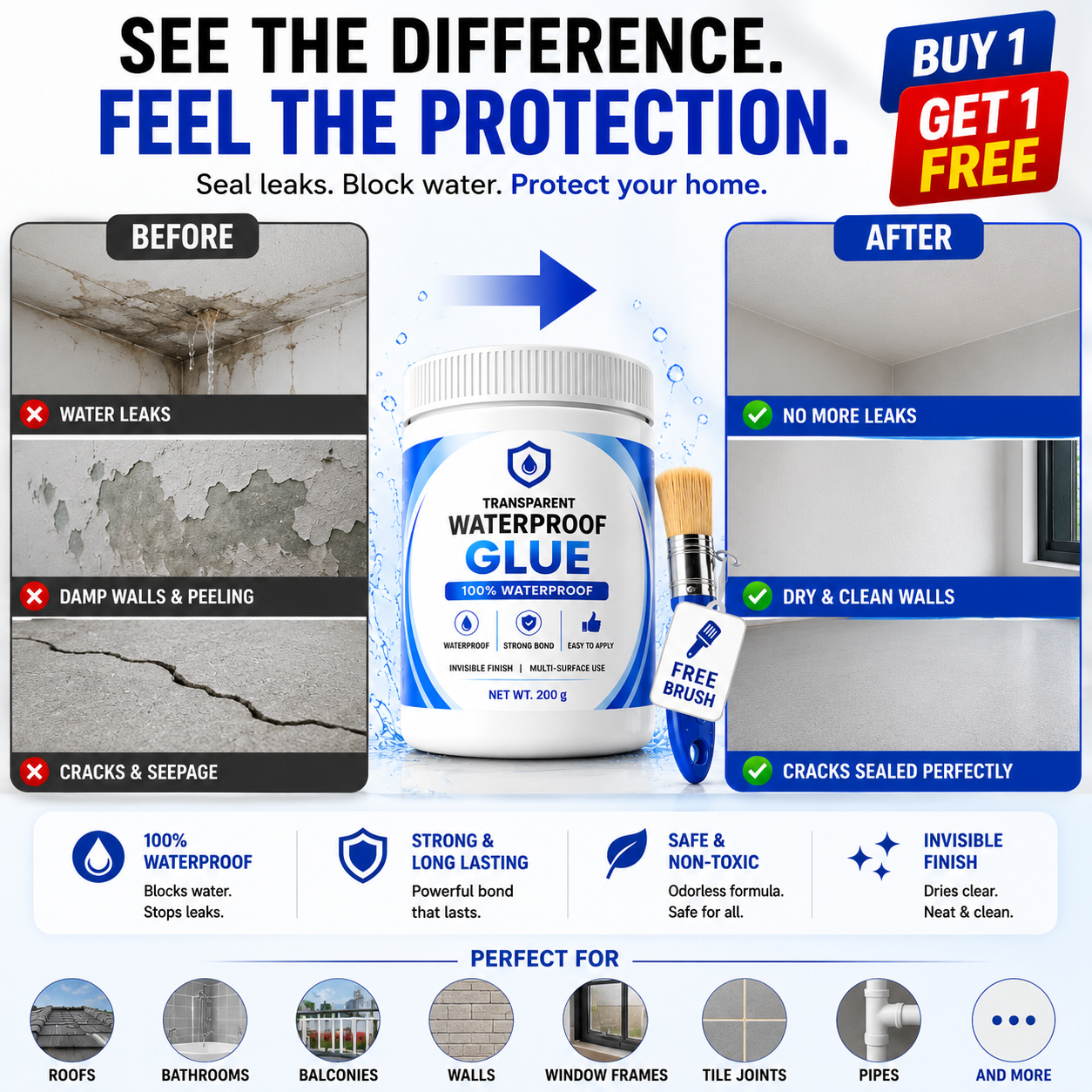 Transparent Waterproof Glue (Buy 1 Get 1 Free) + Free Brush